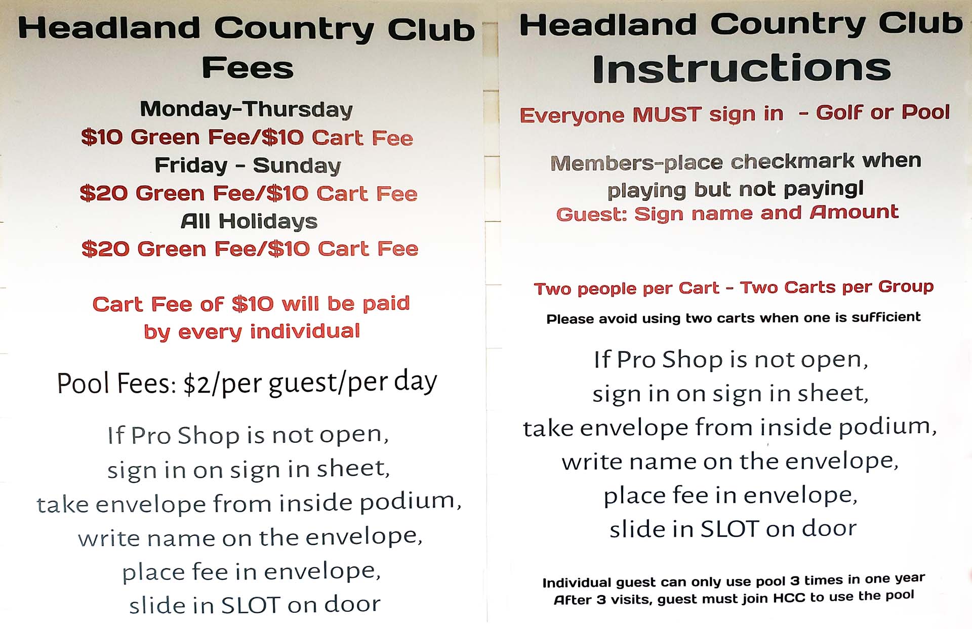 hcc fees instructions signs